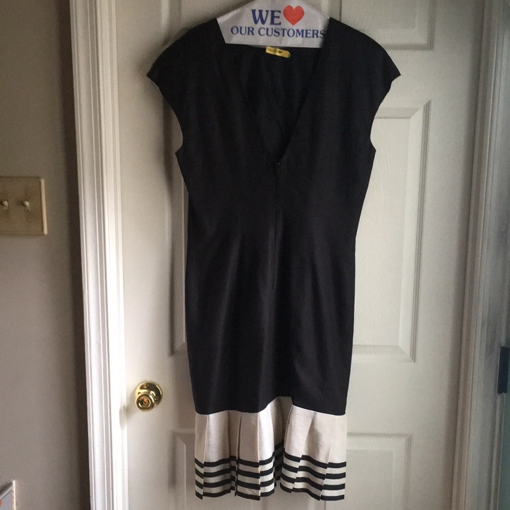 Elegant Linen Navy blue and Off White Dress